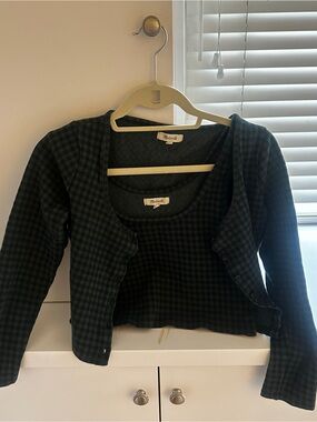 Madewell Dark Green Plaid Cropped Tank & Cardigan Set